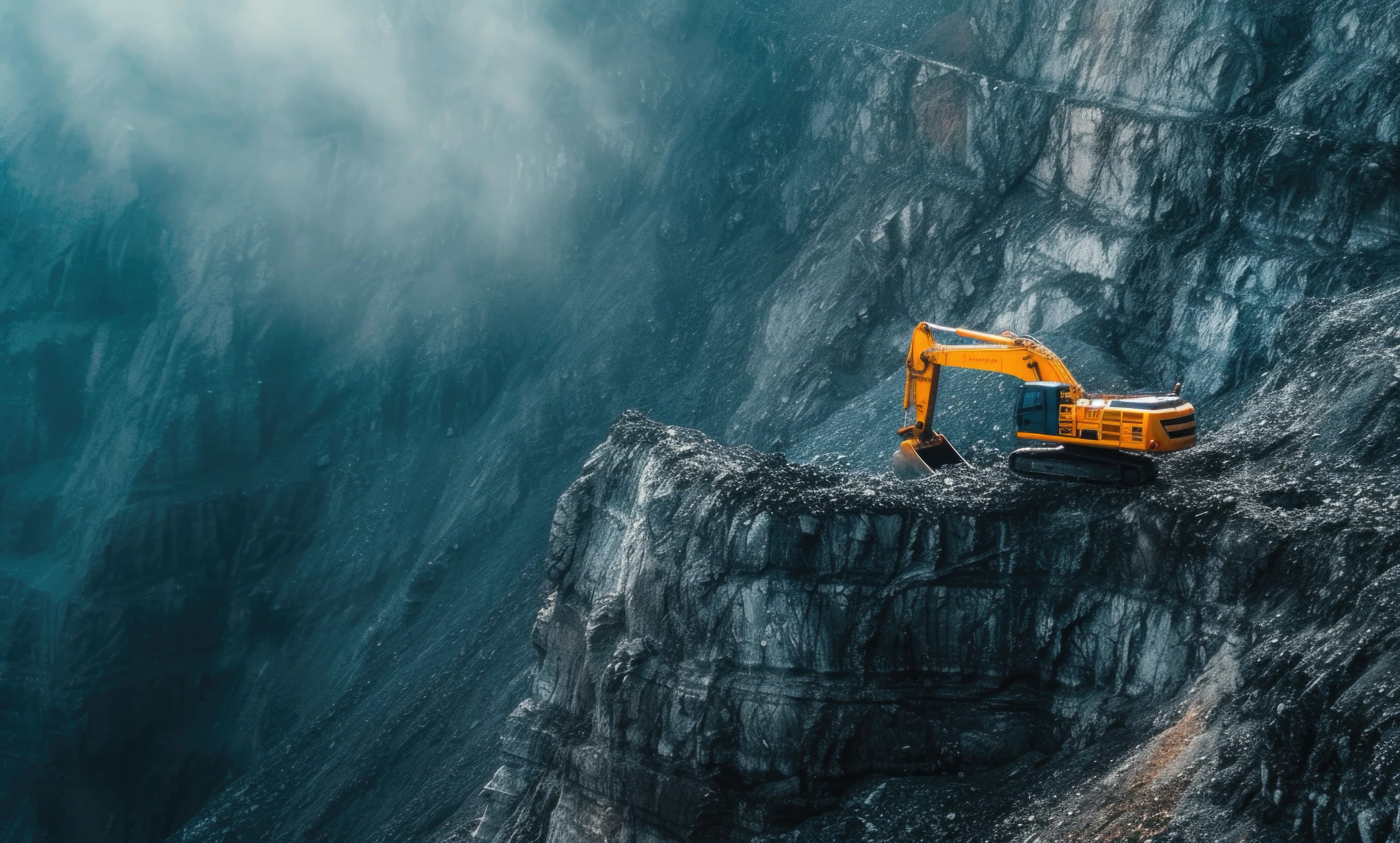 Mining operation in a steep open-pit landscape